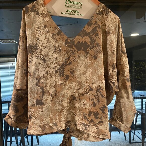 Snake Skin Silk Top with Tie - Picture 3 of 5